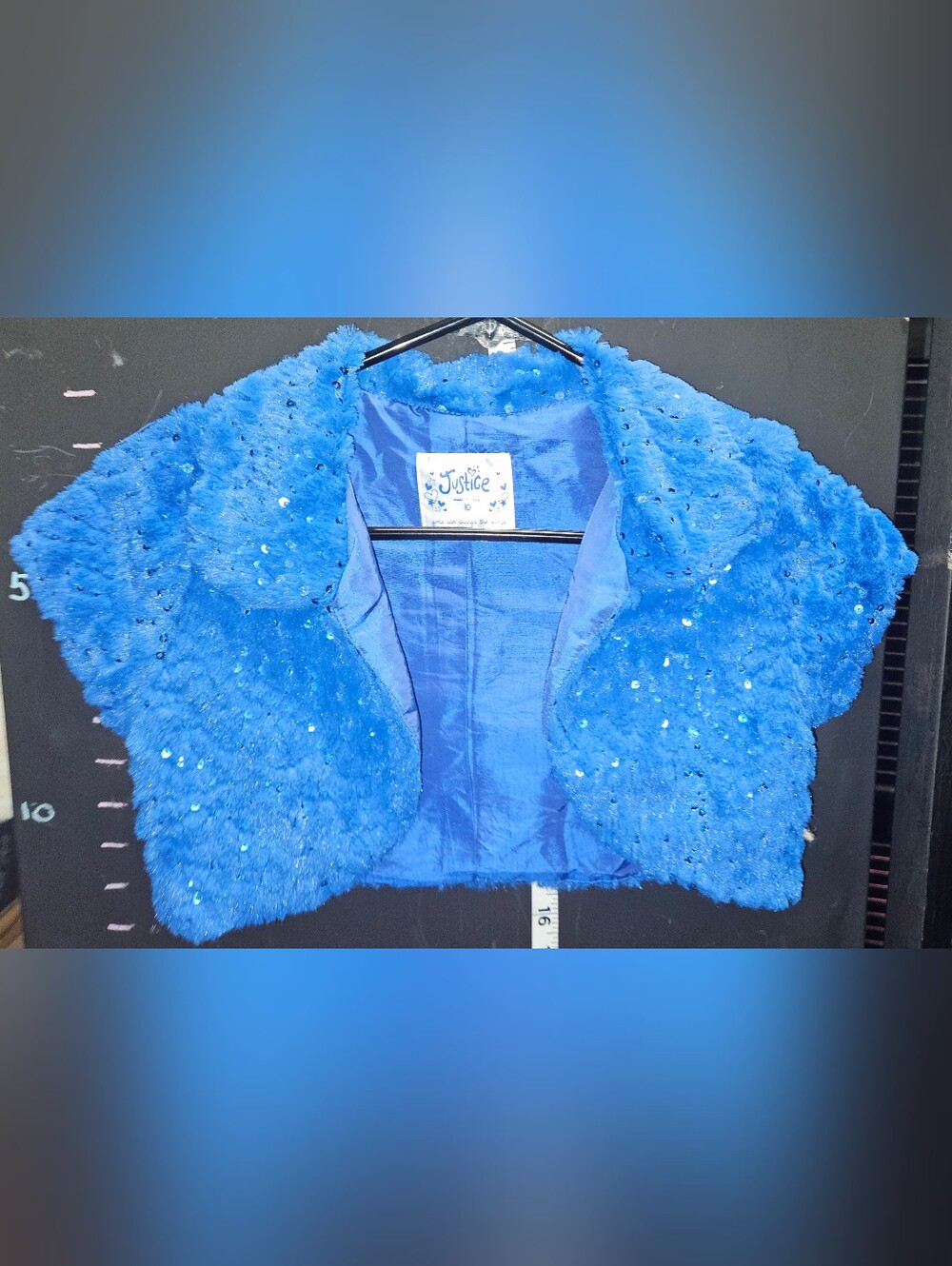 Justice Blue Sequin Faux Fur Bolero Shrug Size 10